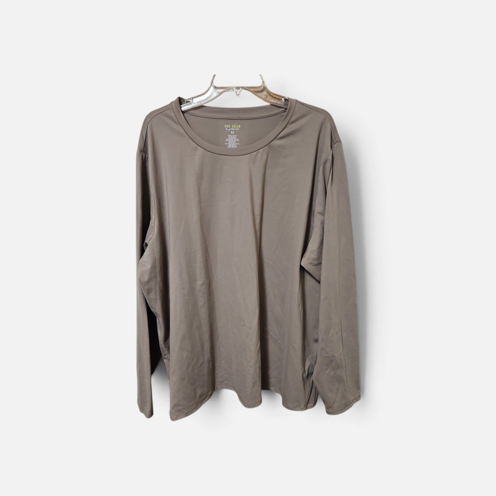 Tek Gear Essentials Soft Long Sleeve Top Taupe Brown Crew Neck 3X 0586